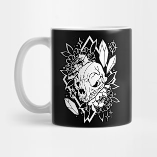 Cat skull, crystals, and peonies in white Mug